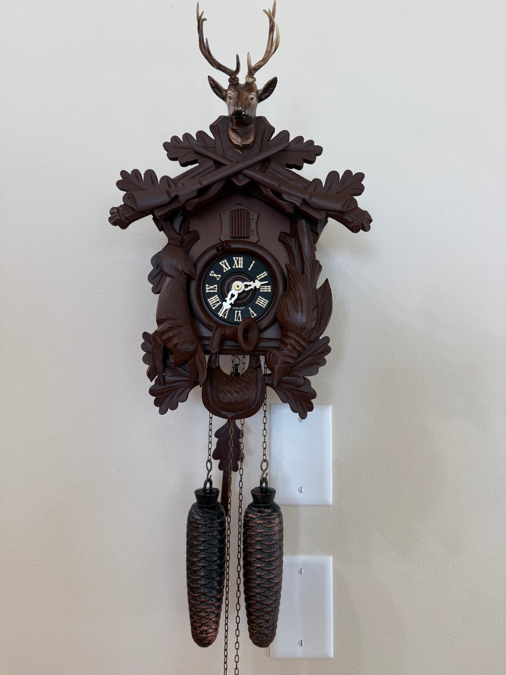 Restored Vintage German 8-Day After the Hunt Cuckoo Clock – Stag & Game