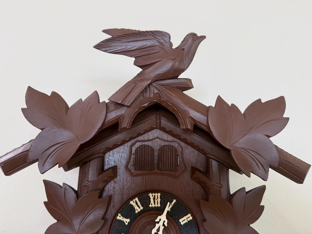 Restored Vintage German Cuckoo/Quail Clock – Black Forest Carved Wall Clock – Fully Serviced And Tested