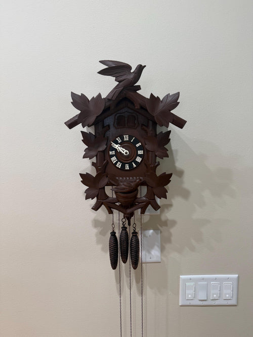 Restored Vintage German Cuckoo/Quail Clock – Black Forest Carved Wall Clock – Fully Serviced And Tested