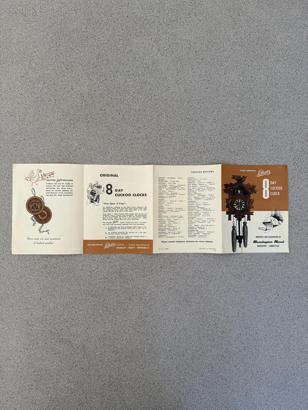 Vintage Schatz 8-Day Cuckoo Clock Manual & Warranty Card