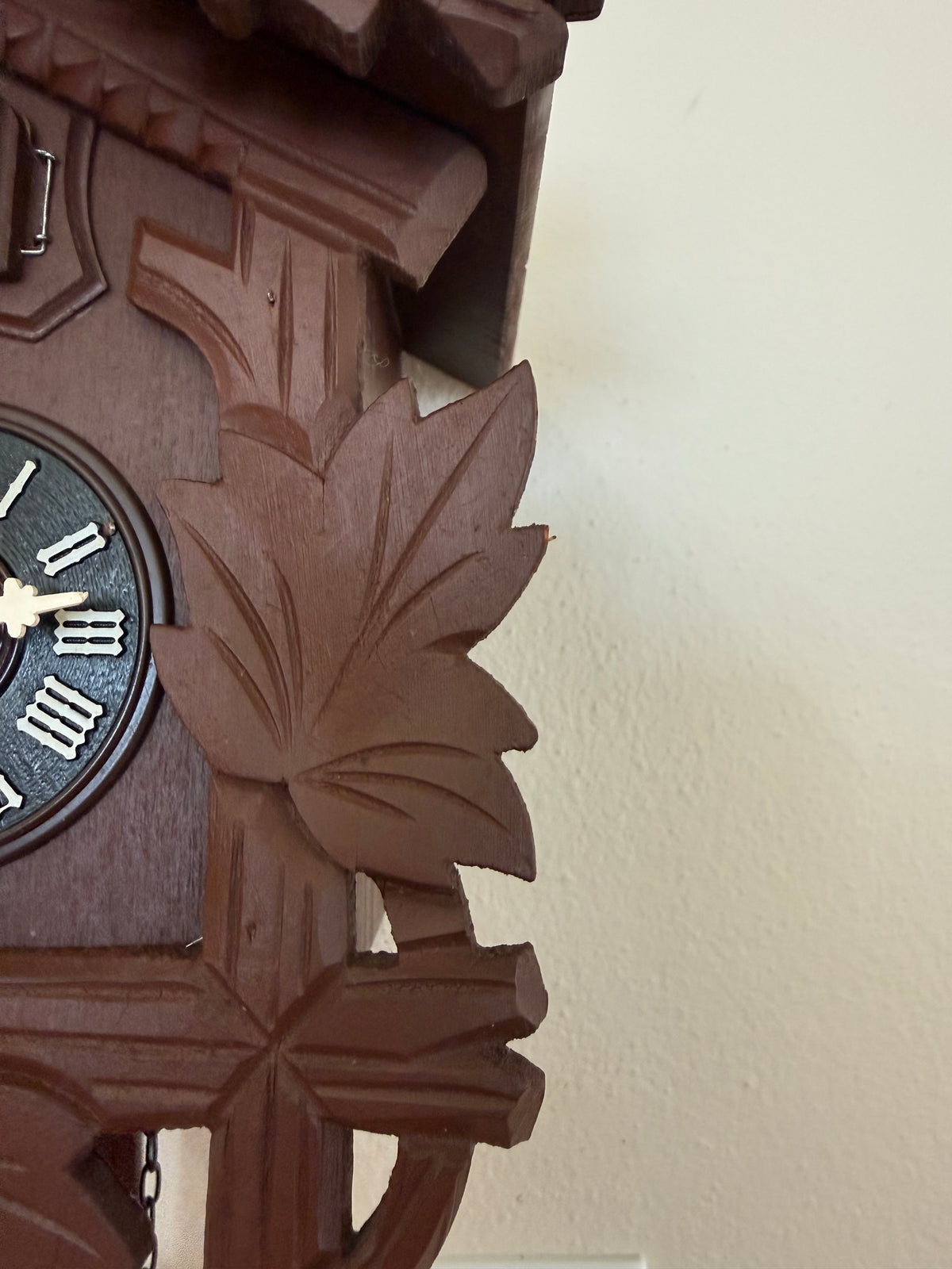 Restored Vintage Hubert Herr Cuckoo Clock – 1-Day German Black Forest Bird and Maple Leaf Clock