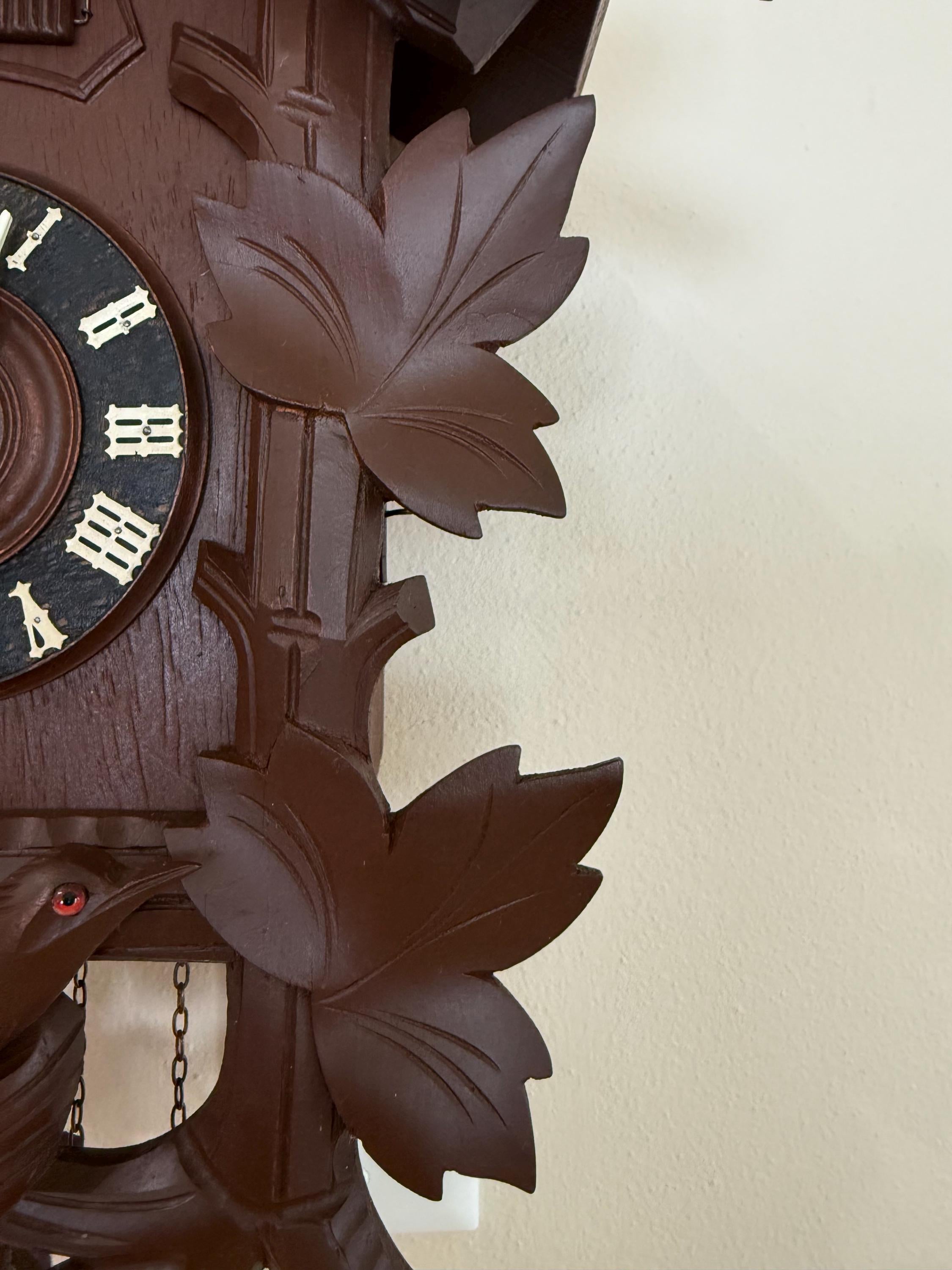 Restored Vintage German Cuckoo/Quail Clock – Black Forest Carved Wall Clock – Fully Serviced And Tested