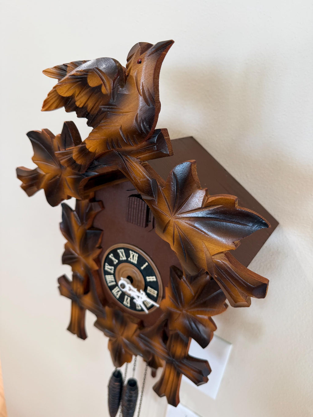 Restored E. Schmeckenbecher Bird & Maple Leaf Cuckoo Clock – 1-Day