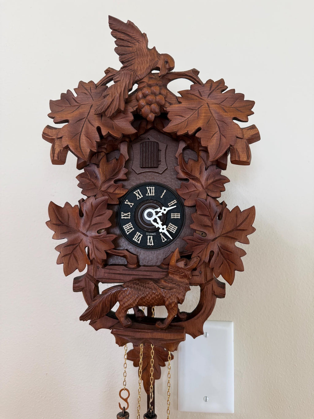 Restored German Fox, Raven & Grapes Cuckoo Clock – 1-Day