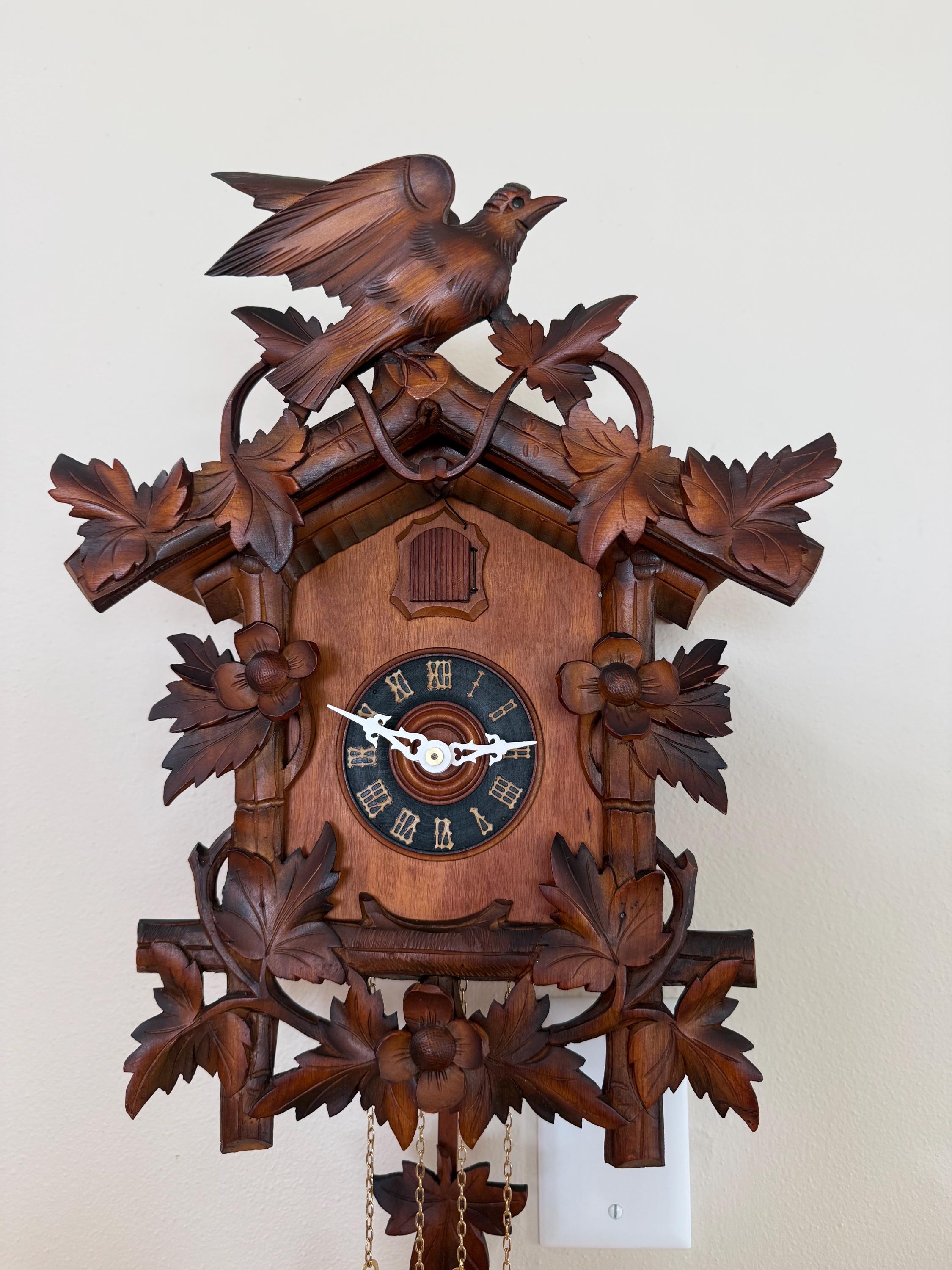 Restored German Bird & Maple Leaf Cuckoo Clock – 1-Day