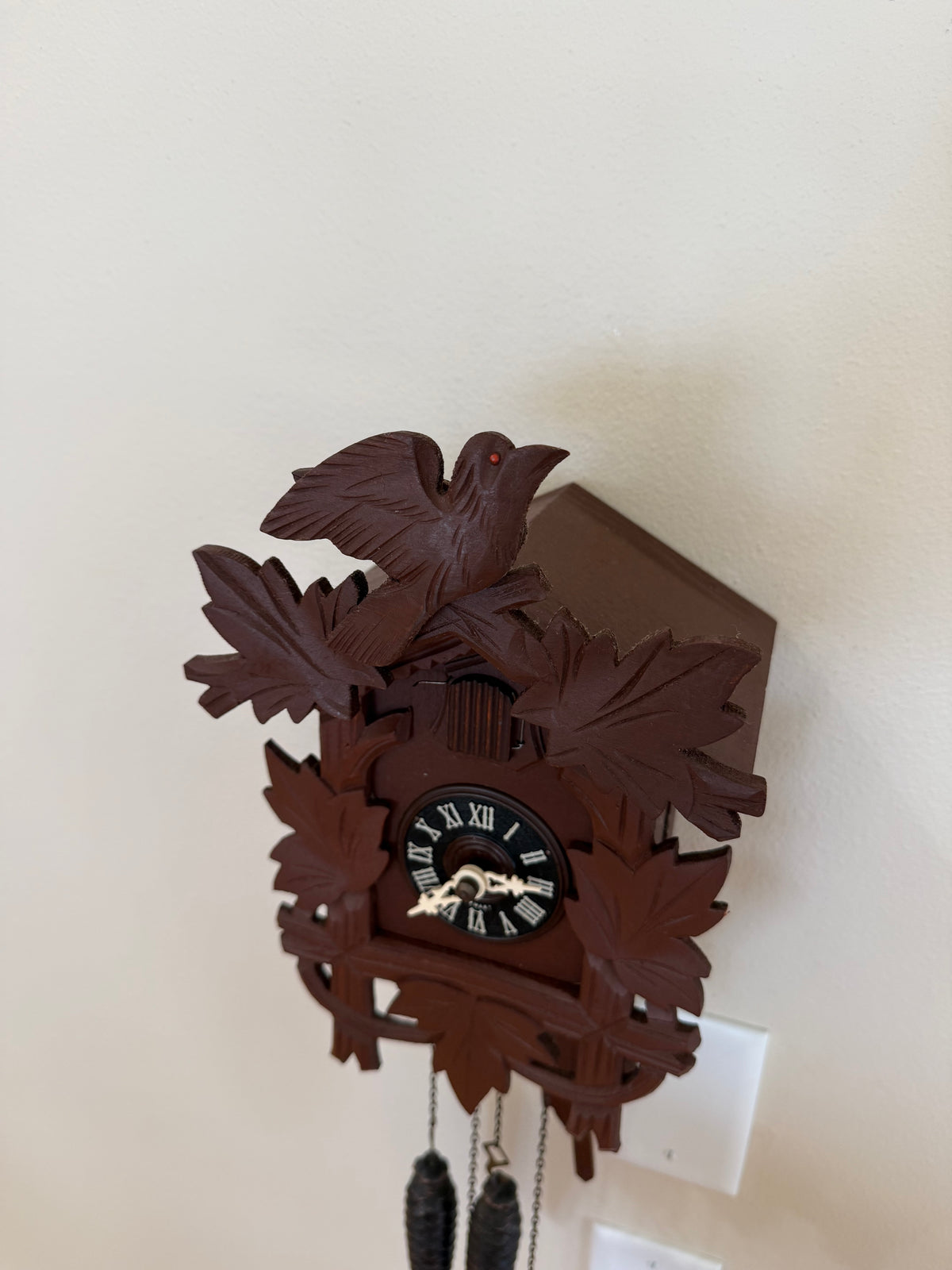 Restored Vintage Hubert Herr Cuckoo Clock – 1-Day German Black Forest Bird and Maple Leaf Clock