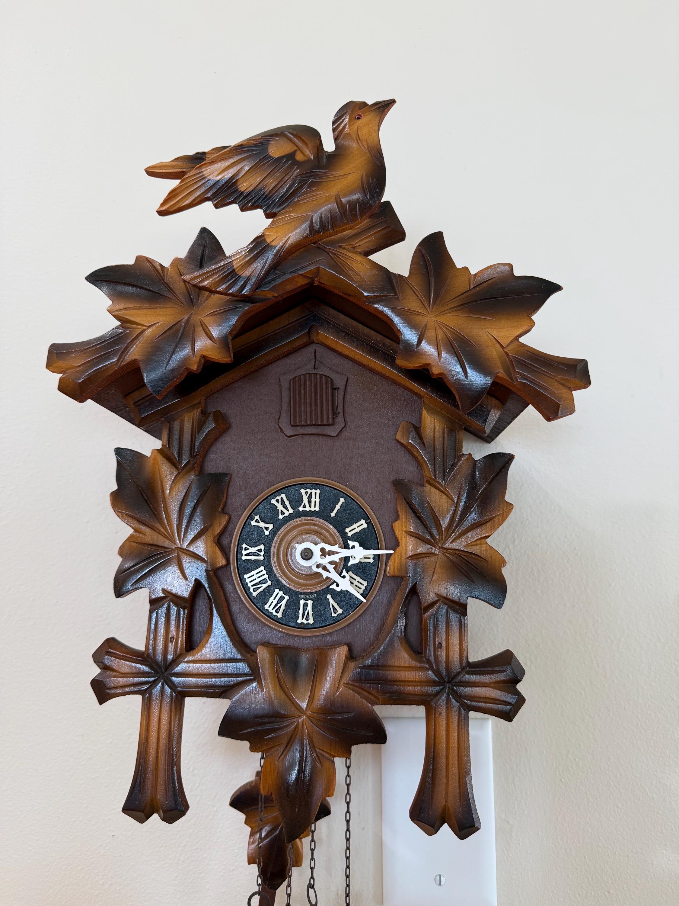 Restored E. Schmeckenbecher Bird & Maple Leaf Cuckoo Clock – 1-Day