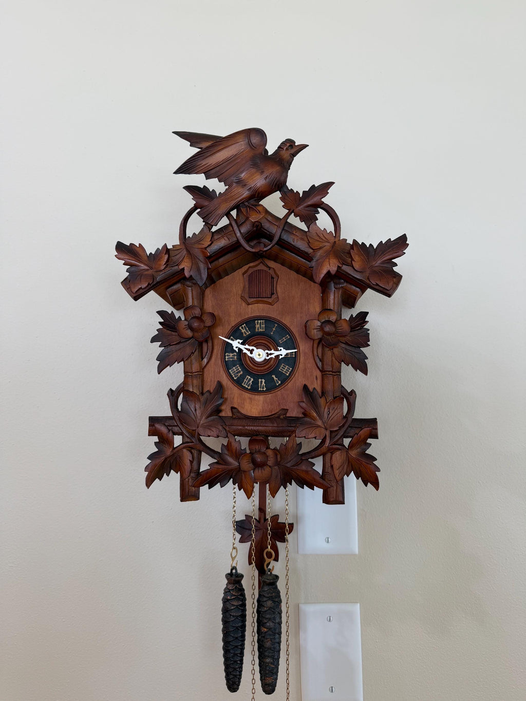 Restored German Bird & Maple Leaf Cuckoo Clock – 1-Day