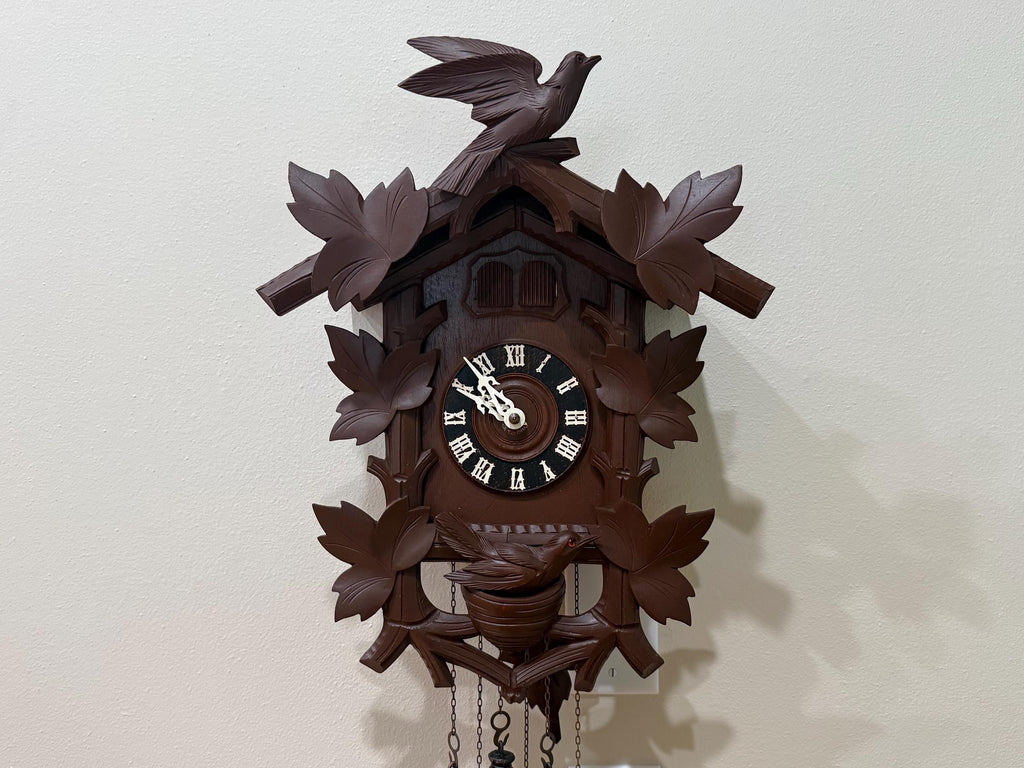 Restored Vintage German Cuckoo/Quail Clock – Black Forest Carved Wall Clock – Fully Serviced And Tested